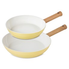 Sisem IH電磁爐適用陶瓷塗層鍋具2件組, 平底鍋 22cm+平底鍋 28cm, 奶油黃, 1組