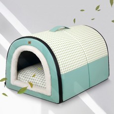 DING DONG PET 2合1半月格紋坐墊狗狗寵物窩, 薄荷綠