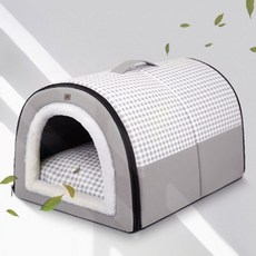 DING DONG PET 2合1半月格紋坐垫寵物屋, 灰色