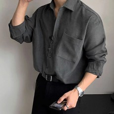 男士時尚潮流寬鬆版長袖翻領襯衫