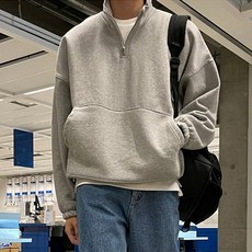 엘쏘 남성용 패션플로우 캥거루 주머니 긴팔 하이넥 반집업 맨투맨