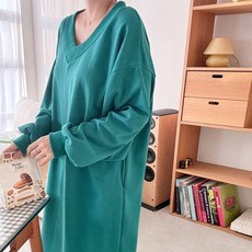 보리맘 오버핏 버터 V넥 빅사이즈 임산부 롱 원피스 R309