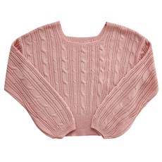 플랜데이 여성용 파스텔 청순 스퀘어넥 오버핏 꽈배기 니트