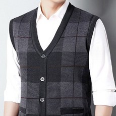 男士DM格紋V領鈕扣背心