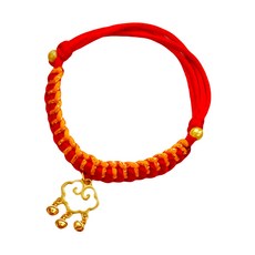 Pet Life 造型無聲鈴鐺 可調整寵物項圈 鏤空如意金鎖 手工編織 黃銅真空鍍金, 紅色