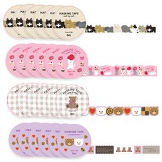 ibis 韓國圖案紙膠帶 15mm x 3m 4款 x 6p 組 12538, cat by cat, sweet on you, cookie bear, cozy brown, 1套