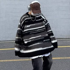 男士時尚潮流復古條紋圓領針織衫