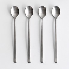 NICOTT Here 長湯匙 4入 + 收納盒組, 銀色(長湯匙), 1套