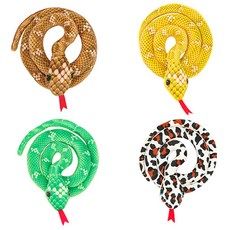 4件組貓漂浮寵物盤繞蛇貓薄荷毛絨玩具, 棕色、黃色、豹皮、綠色, 1組