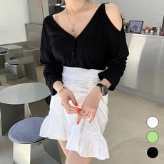 비비에모 여성용 섹시한 딥 브이넥 소매 트임 가디건 06347