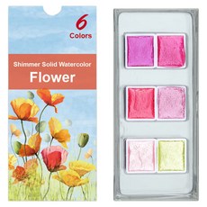 Kohyimo珍珠閃亮水彩畫東洋畫固體水彩 4W017 花, Flower, 6色