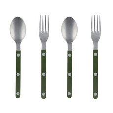 SABRE PARIS Bistrot復古酒館鈕扣系列茶匙蛋糕叉 霧面款 深綠色 2款組, 2p 茶匙 + 2p 蛋糕叉, 2組