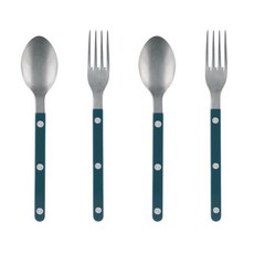 SABRE PARIS Bistrot復古酒館鈕扣系列茶匙蛋糕叉 霧面款 寶石海藍 2款組, 2p 茶匙 + 2p 蛋糕叉, 2組