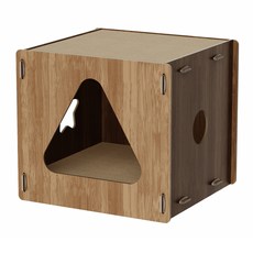 Lure Cat 貓咪桃花心木躲藏屋立方體抓板, 淺木色, 1入