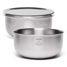 LIHAN Living Curator Bon 不鏽鋼攪拌碗瀝水籃 3件組, 1套, 攪拌碗 + 瀝水籃 + 碗蓋