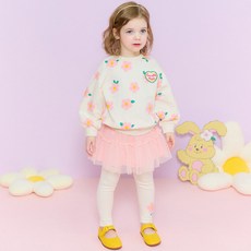 hejmini 女童款甜美花朵印花長袖上衣+網紗裙內搭長褲套裝