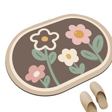 Daysoy 防滑矽藻土花朵浴室地墊 03 花園圓形, 混合色, 1個