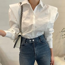 ViVEMO 女款暗釦設計獨特長袖襯衫 06404