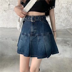 MEICHEL 高腰附腰帶百褶牛仔裙 04863