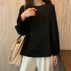 메이첼 여성용 라운드넥 벌룬 소매 심플 티셔츠 04736