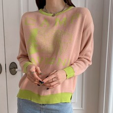 KnitNJean 女款寬鬆版型側邊開衩不對稱撞色緹花圓領針織衫