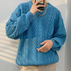 男士時尚潮流圓領麻花編織針織衫