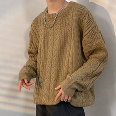 男士時尚潮流圓領麻花針織衫