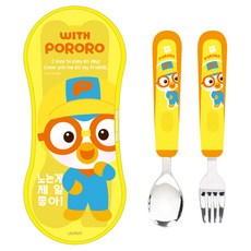 LiLFANT 兒童Pororo雙色可愛湯匙叉子+收納盒組, 混色, 叉子 + 湯匙 + 收納盒, 1套