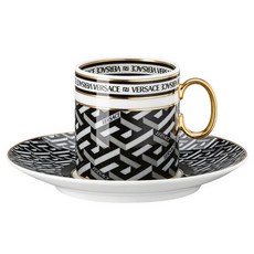 VERSACE La Greca Signature 義式濃縮咖啡杯盤組, 1套, 黑色