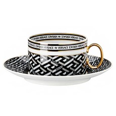 VERSACE La Greca Signature 茶杯 + 杯碟組, 1套, 黑色