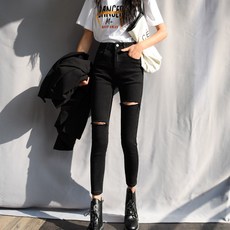 Elsso 女款復古破損九分丹寧褲