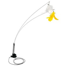 貓咪Bodybo羽毛鋼絲固定釣竿2in1玩具組, 1套, 白色, 黃色