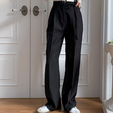 KnitNJean 女款側邊腰帶打褶寬版Sarika西裝褲