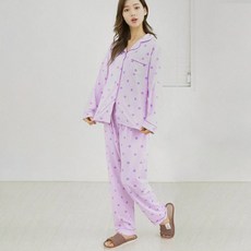 안나앤코 여성용 도트 카라 긴팔 잠옷 상하의 세트