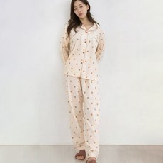 안나앤코 여성용 도트 카라 긴팔 잠옷 상하의 세트