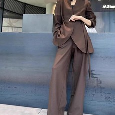 비비에모 논카라 스트랩 자켓 롱 팬츠 세트 06312