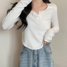 메이첼 메이첼 여성용 트임브이넥 슬림핏 긴팔 티셔츠 04719