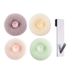 MONACO OLIVE 貼合甜甜圈沐浴球4件組 + 不鏽鋼淋浴間門掛鉤組, 奶油色(沐浴球), 薄荷色(沐浴球), 粉紅色(沐浴球), 紫色(沐浴球), 銀色(門掛鉤), 1套