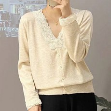 페이퍼먼츠 여성용 브이 꽃 무늬 레이스 가디건 08786