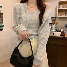 페이퍼먼츠 여성용 체크 니트 가디건 나시 투피스 세트 08805