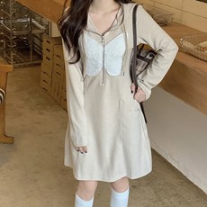 페이퍼먼츠 집업 후드넥 미니 원피스 08727 빅사이즈 포함