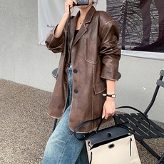 메이첼 여성용 루즈핏 더블 카라 포켓 자켓 04802