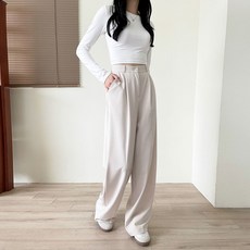 Planday 女款垂墜感單褶彈力寬管西裝褲