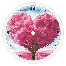 DCLARE 3D 鑽石畫 掛鐘製作 DIY 套組 23.5cm, 10 粉紅愛心樹, 1套