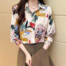 Paperments 女性幾何名畫拼貼長袖襯衫 08923