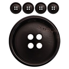 真牛角圓形紐扣 20mm, 黑色, 5個