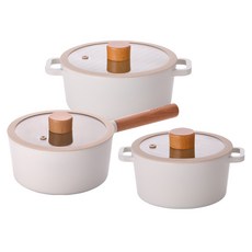 Kitchen well IH爐可用 陶瓷鍋套組, 米色, 雙手把鍋16cm+單柄鍋18cm+雙手把鍋20cm, 1組