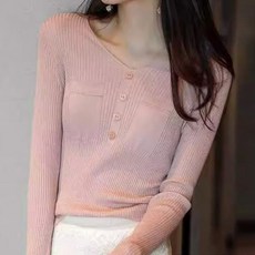 페이퍼먼츠 여성용 딥브이넥 세로골지 데일리 니트 08931