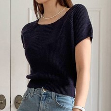 KnitNJean 女款柔軟泡泡袖拉克蘭圓領短袖Rekima針織衫