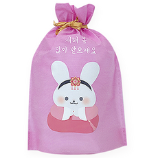 도나앤데코 새해 복 많이 받으세요 토끼 부직포백 3호 26 x 36 cm, 001 핑크, 5개